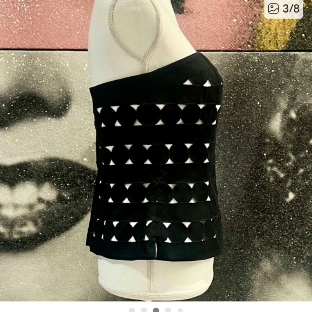 White House Black Market Black White Circle Design Strapless Corset Top Sz 4 - Picture 2 of 6